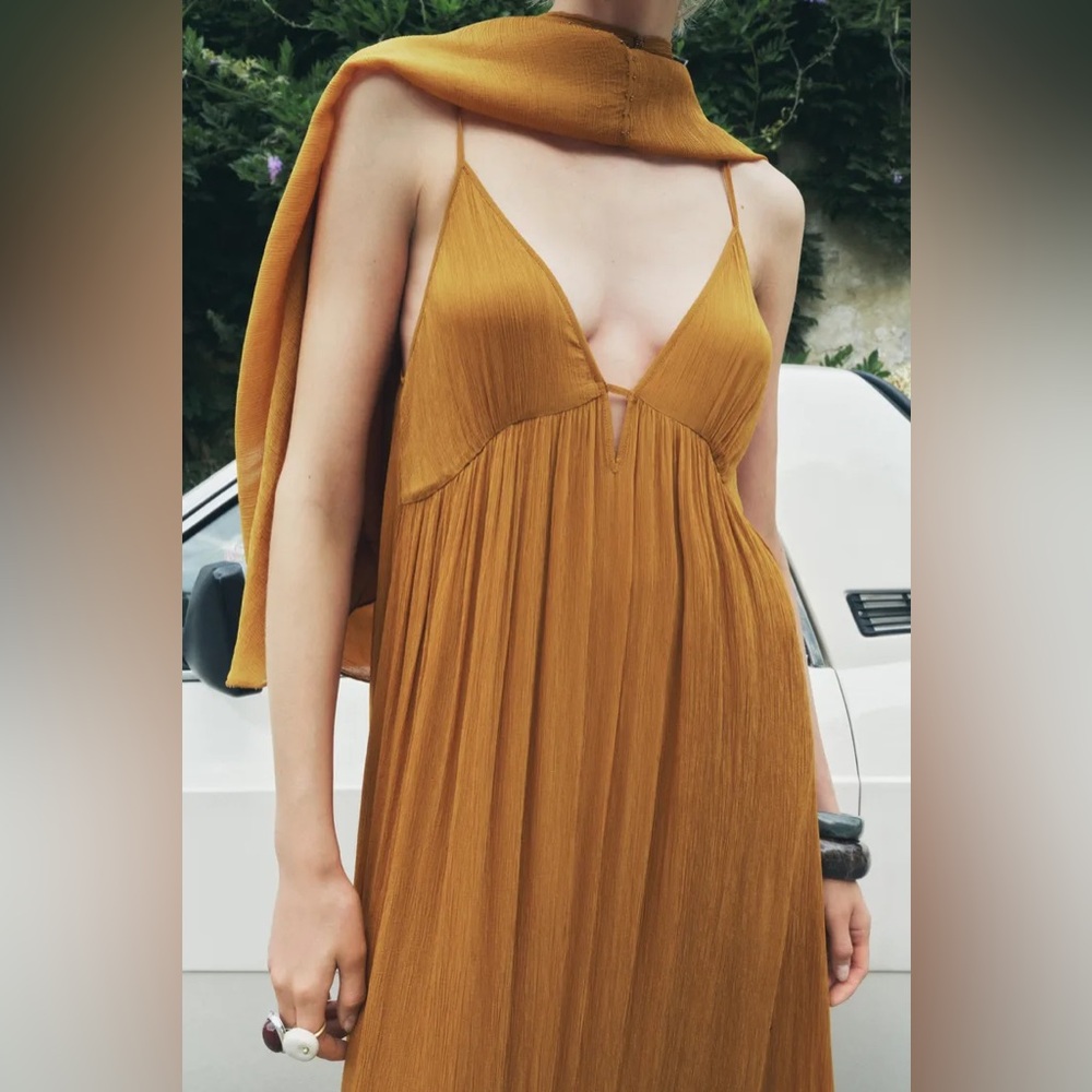 Zara dress maxi cape mustard yellow flowy kimono kaftan boho summer - Picture 10 of 11